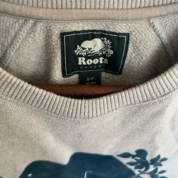 Roots Light Gray Crew Neck Sweater with Navy Logo - Picture 3 of 5